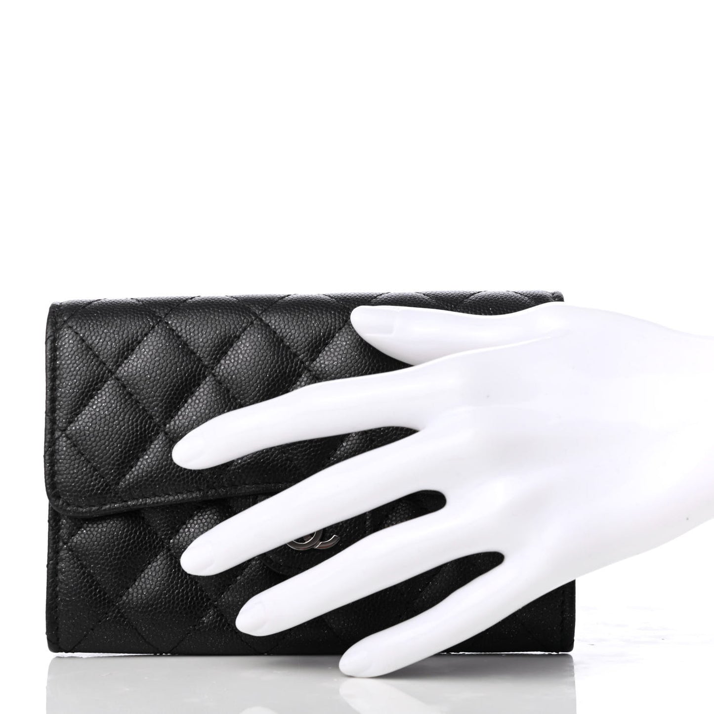Iridescent Caviar Quilted Medium Flap Wallet Black