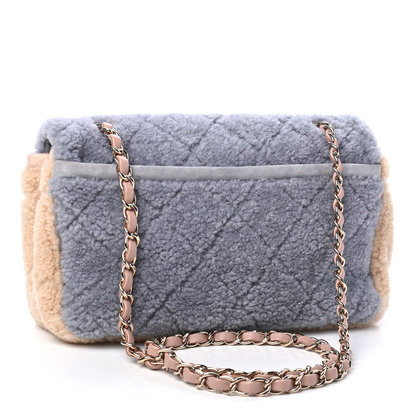 Shearling Sheepskin Single Flap Gray Pink Beige