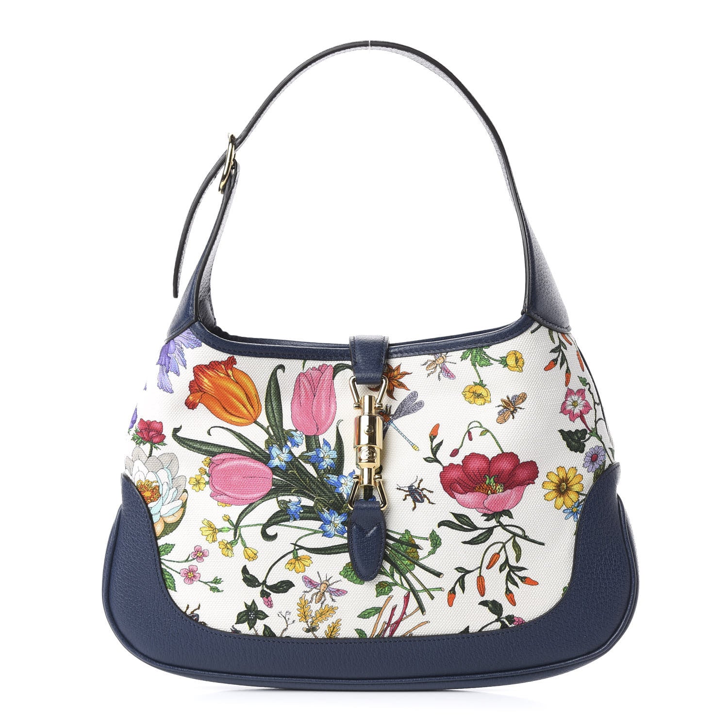 Gucci Canvas Flora Medium Jackie Hobo Blue Agata 1 of 12