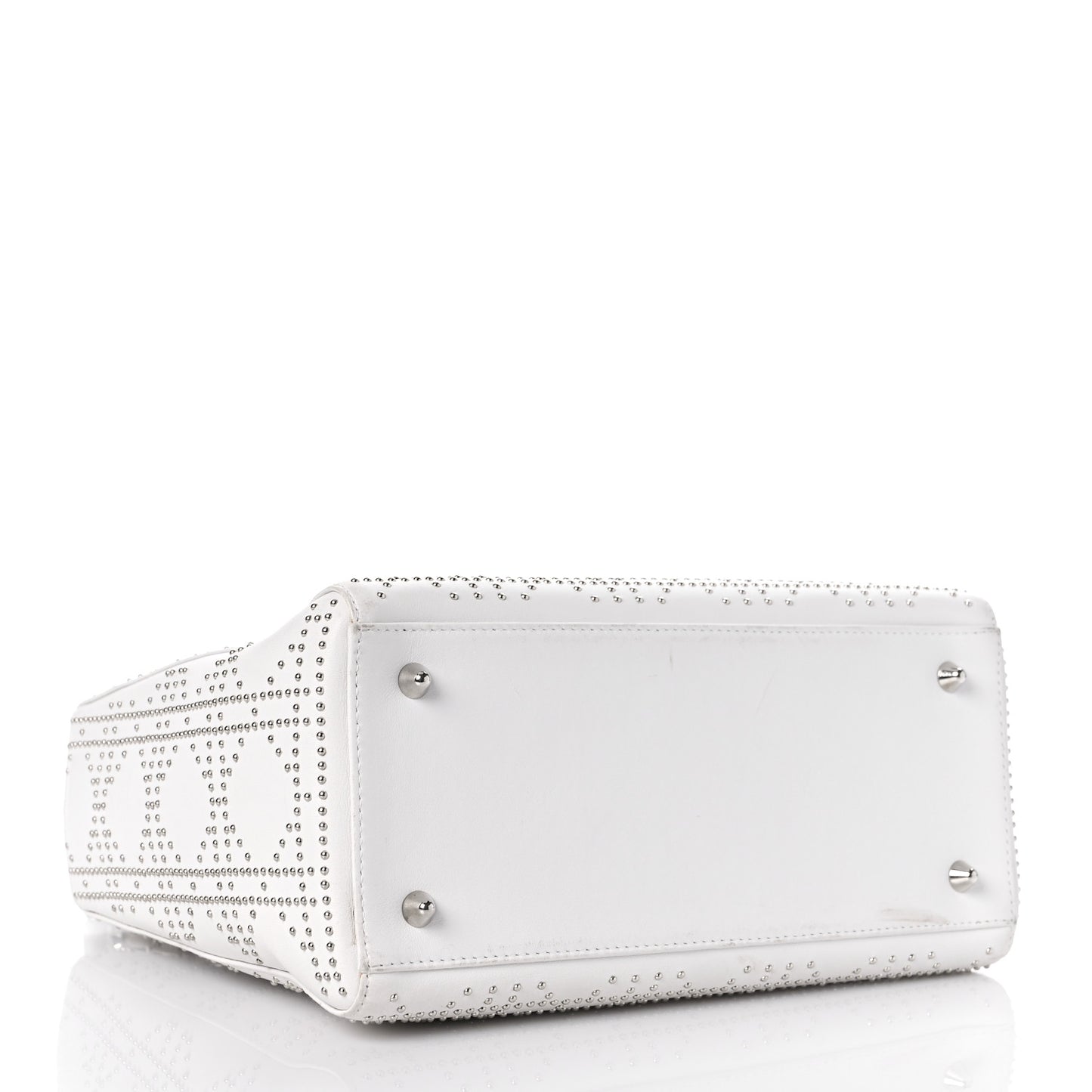 Lambskin Studded Cannage Medium Lady Dior White
