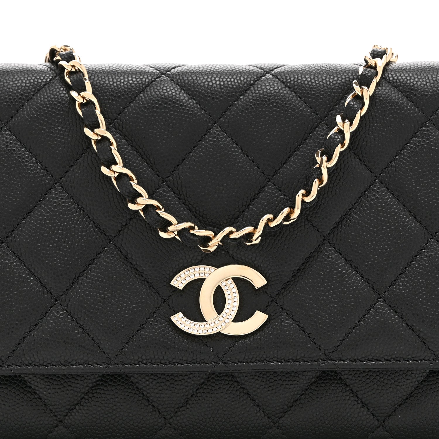 Chanel Caviar Quilted Crystal CC Wallet On Chain WOC Black 9 of 12