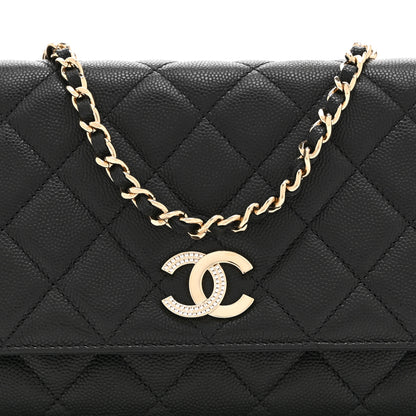 Chanel Caviar Quilted Crystal CC Wallet On Chain WOC Black 9 of 12