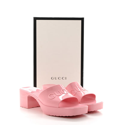 Gucci Rubber Gucci Logo Womens Platform 20/60mm Slide Sandals 40 Wild Rose 9 of 9