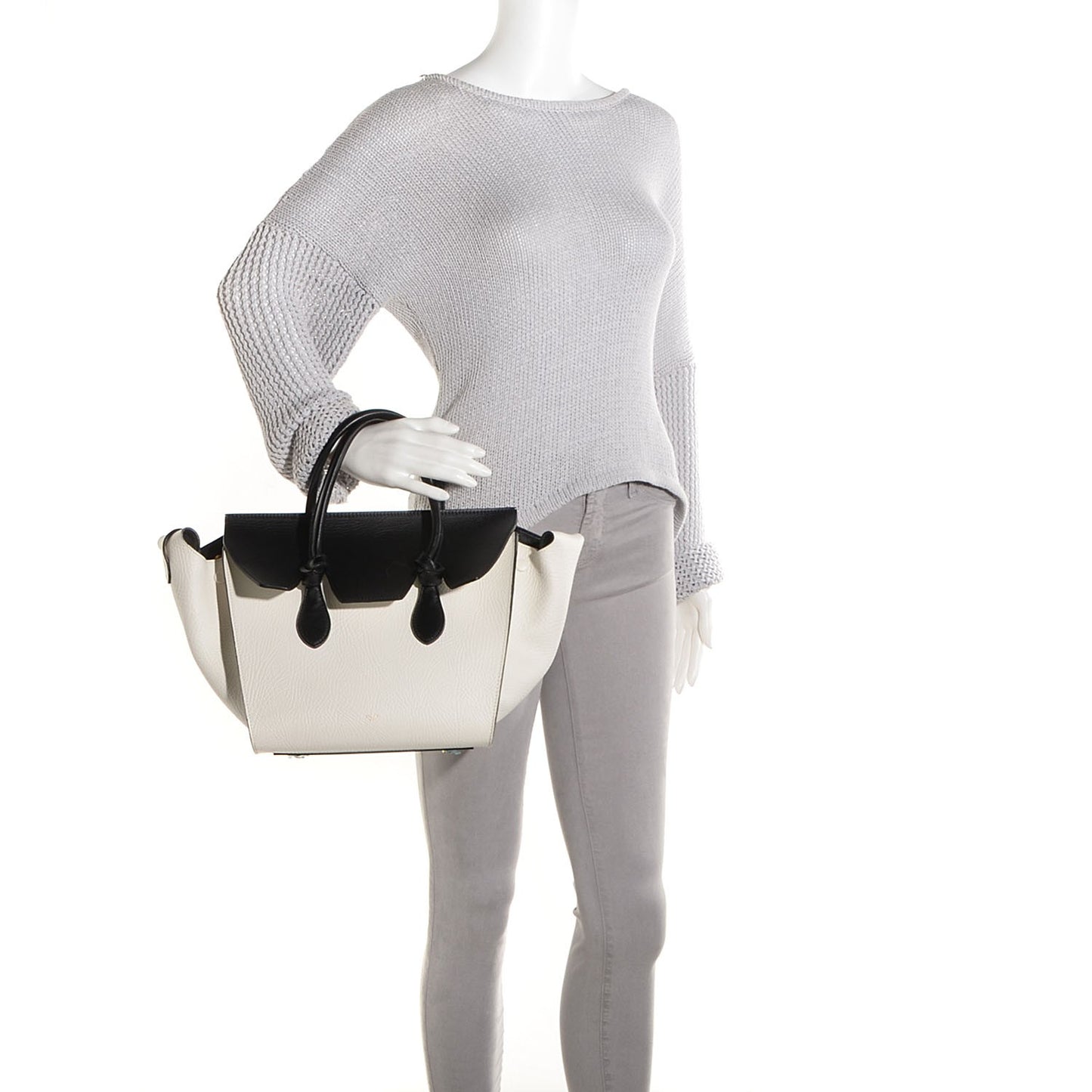 Elephant Calfskin Small Bi-Color Tie Knot Tote White Black