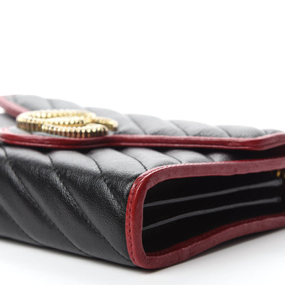 Gucci Vintage Effect Calfskin Matelasse Diagonal Torchon GG Marmont Chain Wallet Black Romantic Cherry 7 of 11
