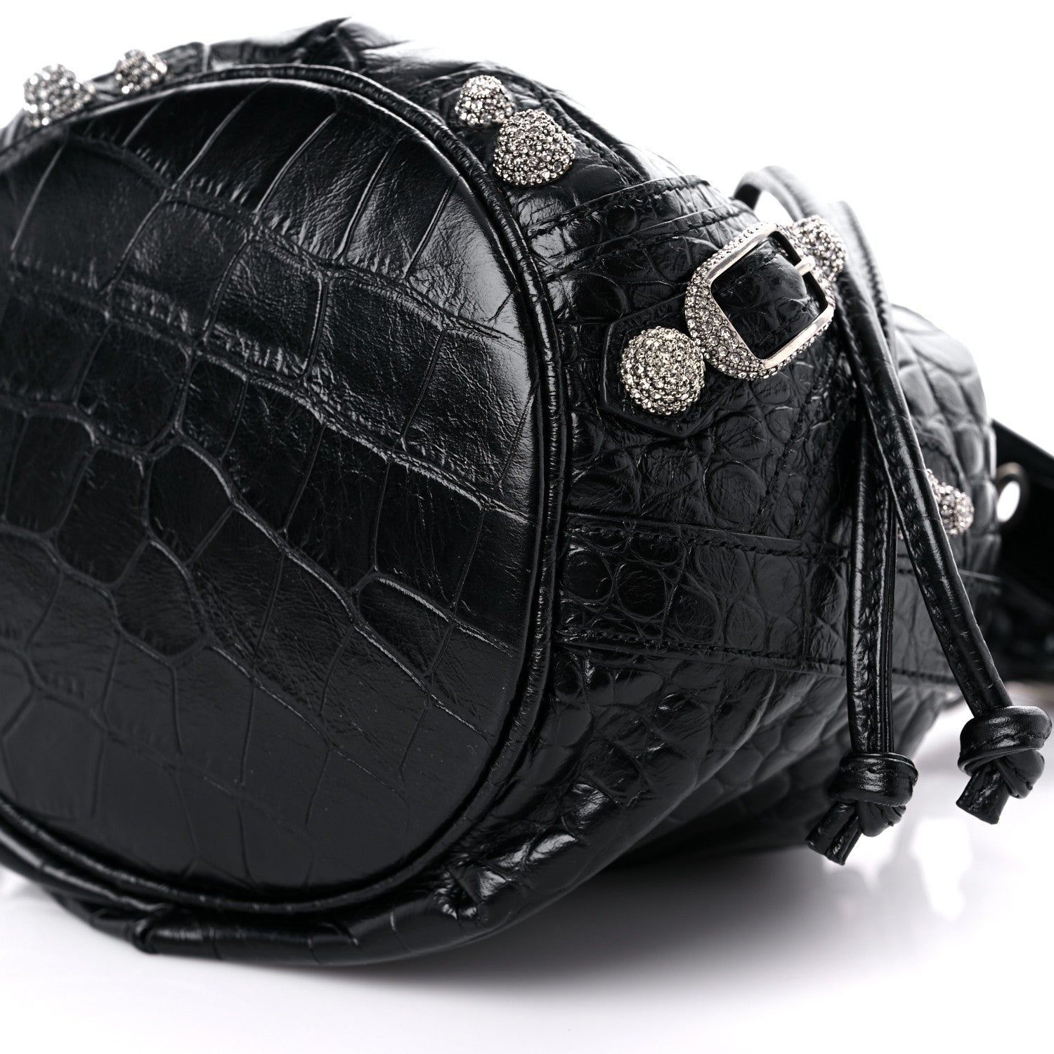 Balenciaga Extra Supple Calfskin Crystal Crocodile Embossed Le Cagole Bucket Bag XS Black 9 of 9