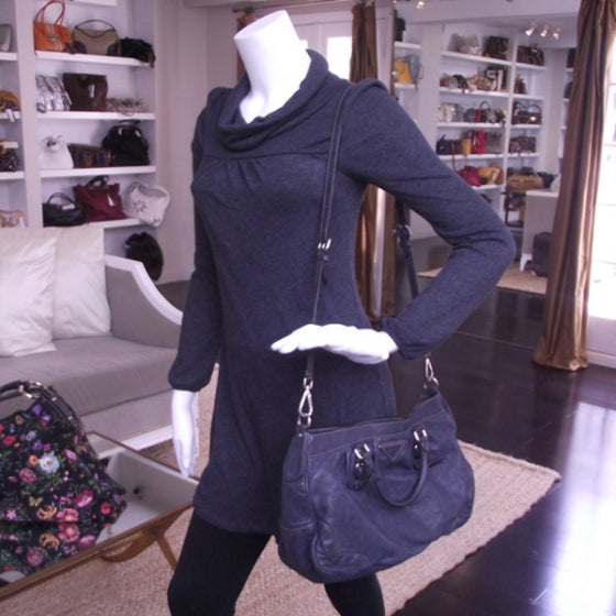 Leather Buckles Tote Blue