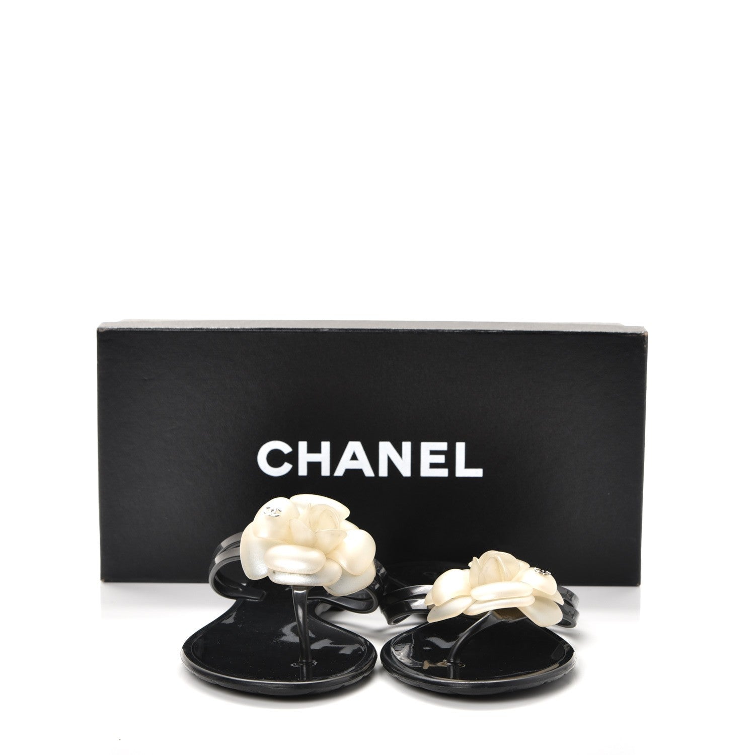 Chanel Jelly Camellia Thong Sandals 39 Black Ivory 9 of 9