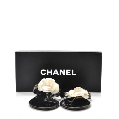 Chanel Jelly Camellia Thong Sandals 39 Black Ivory 9 of 9