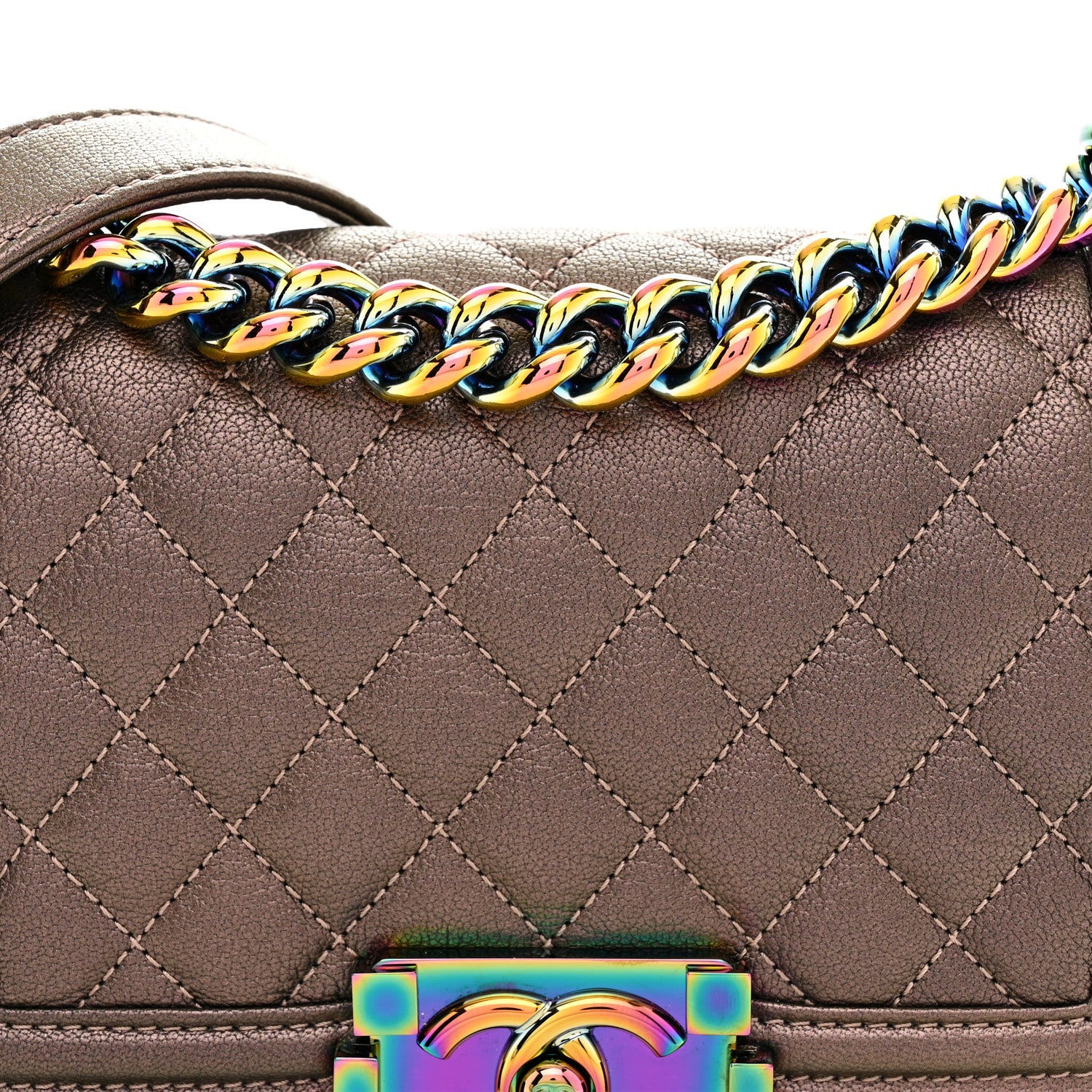 Chanel Iridescent Goatskin Quilted Small Boy Flap Dark Gold 8 of 10