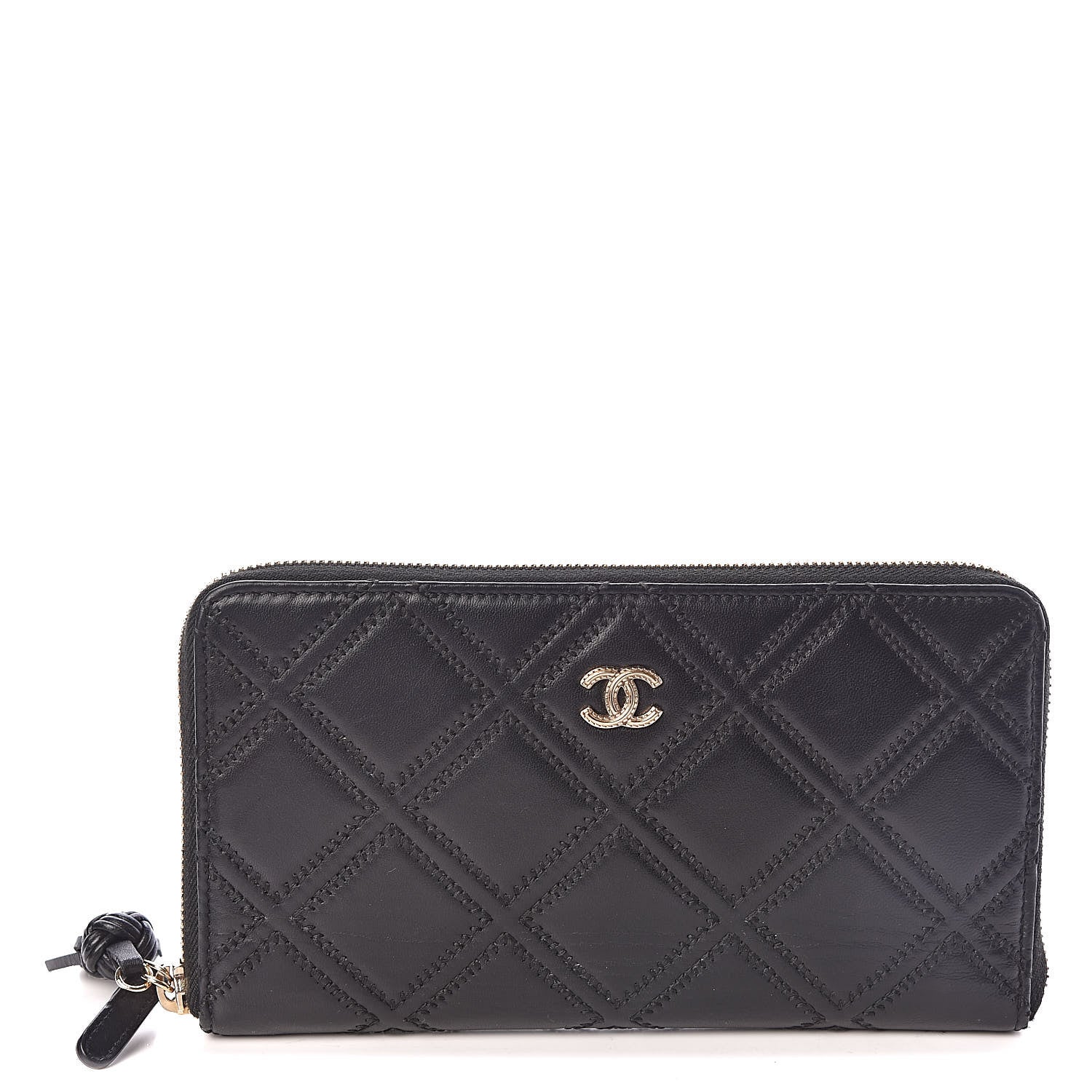 Chanel Lambskin Diamond Stitched Large Zip Around Organizer Wallet Black 1 of 9