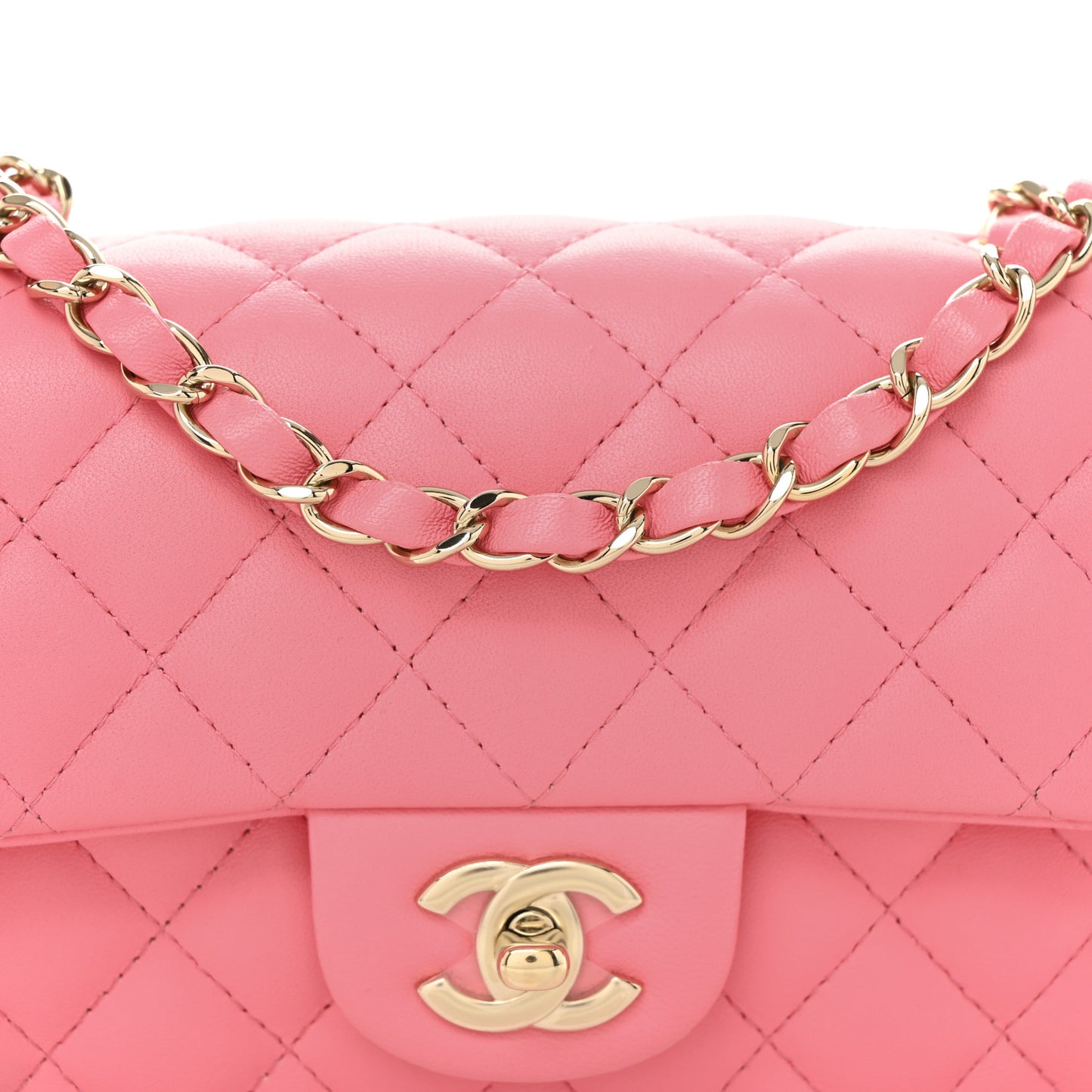 Lambskin Quilted Mini Rectangular Flap Pink