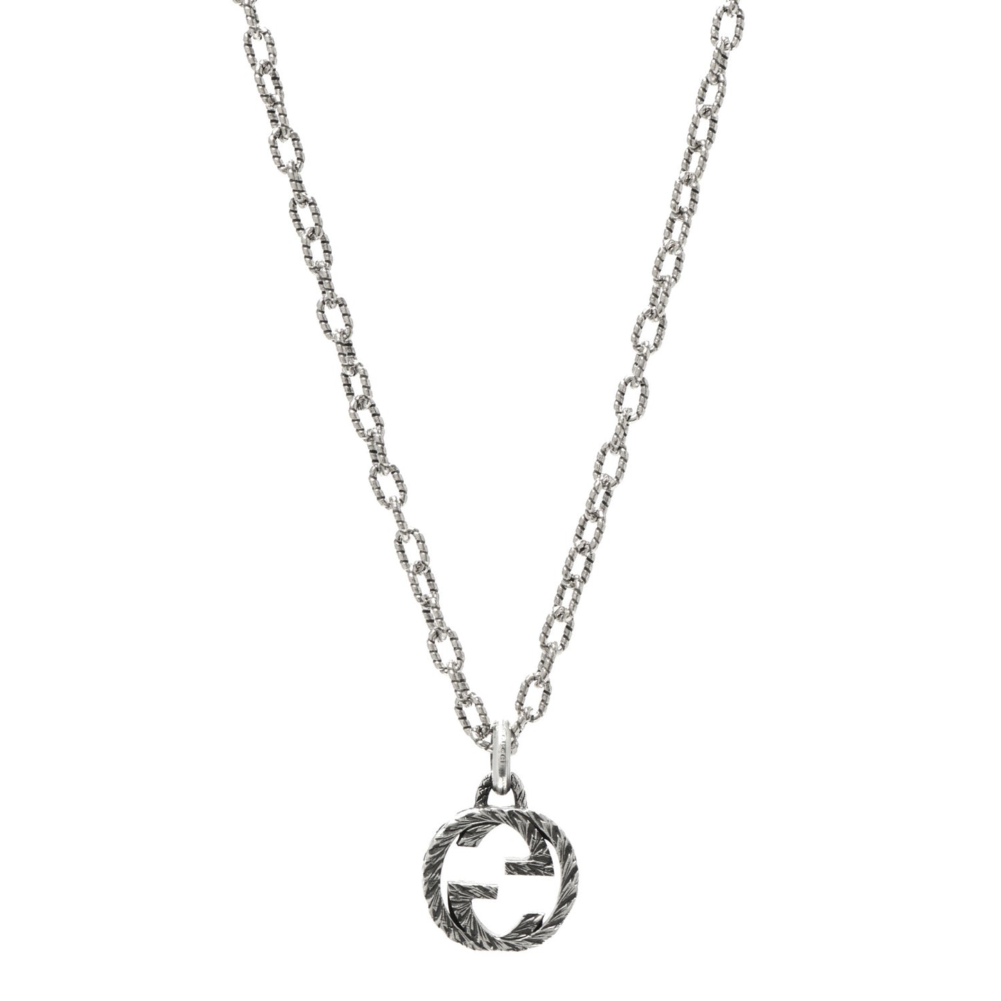 Sterling Silver Small Textured Interlocking G Pendant Necklace