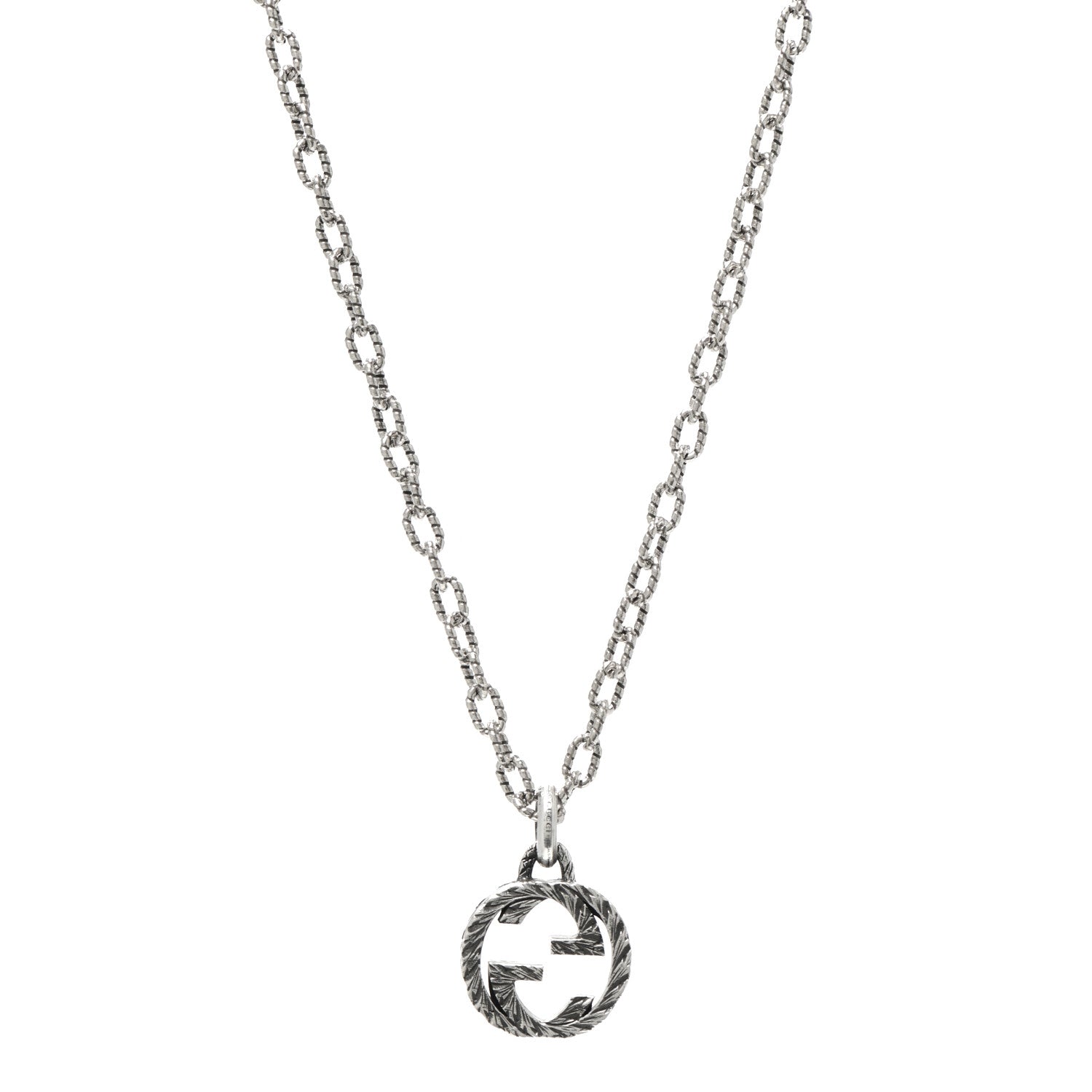 Gucci Sterling Silver Small Textured Interlocking G Pendant Necklace 1 of 5