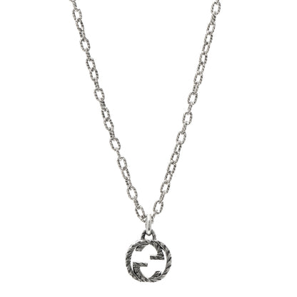 Gucci Sterling Silver Small Textured Interlocking G Pendant Necklace 1 of 5