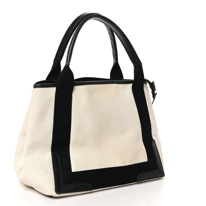 Balenciaga Cotton Canvas Satin Calfskin M Navy Cabas Natural Black 4 of 11