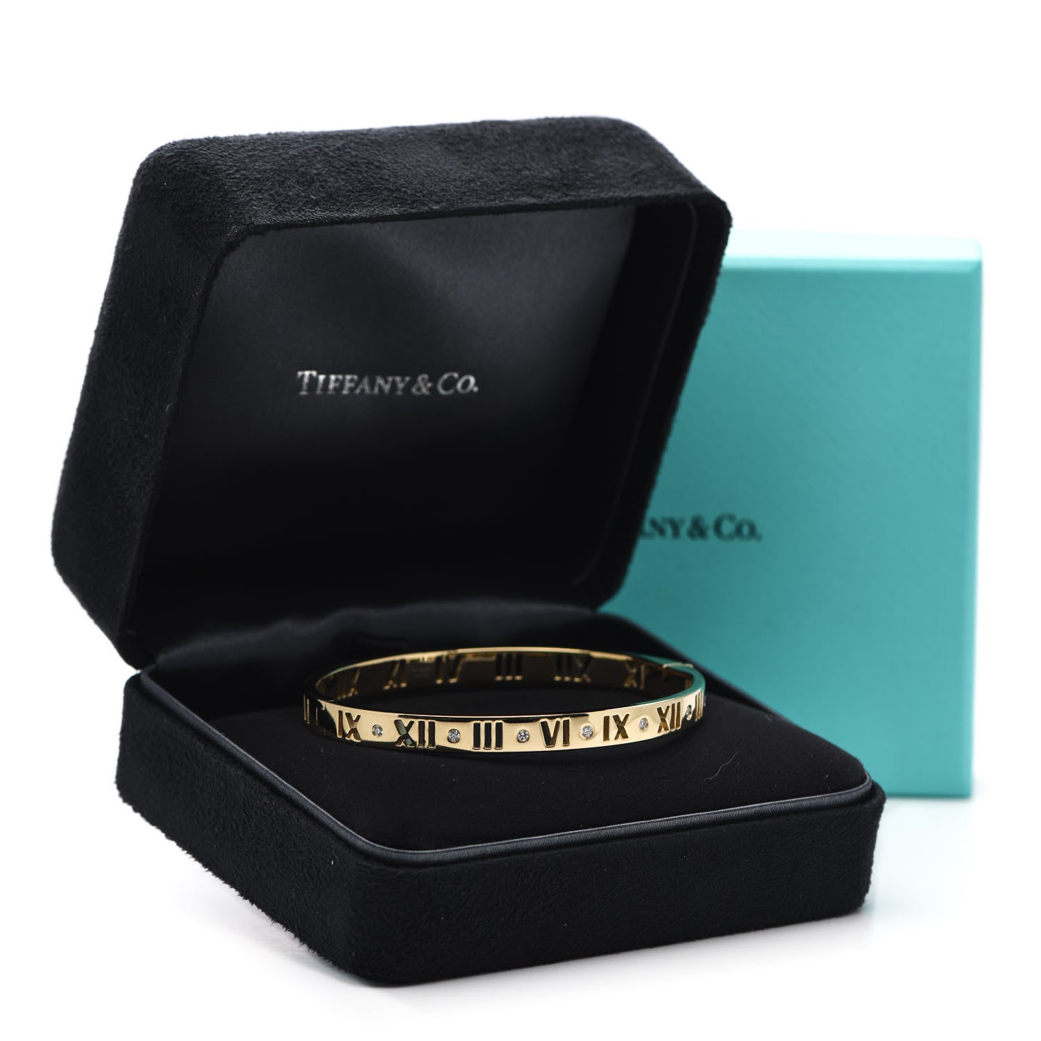 Tiffany 18K Yellow Gold Diamond Atlas Pierced Hinged Bangle Bracelet 5 of 5