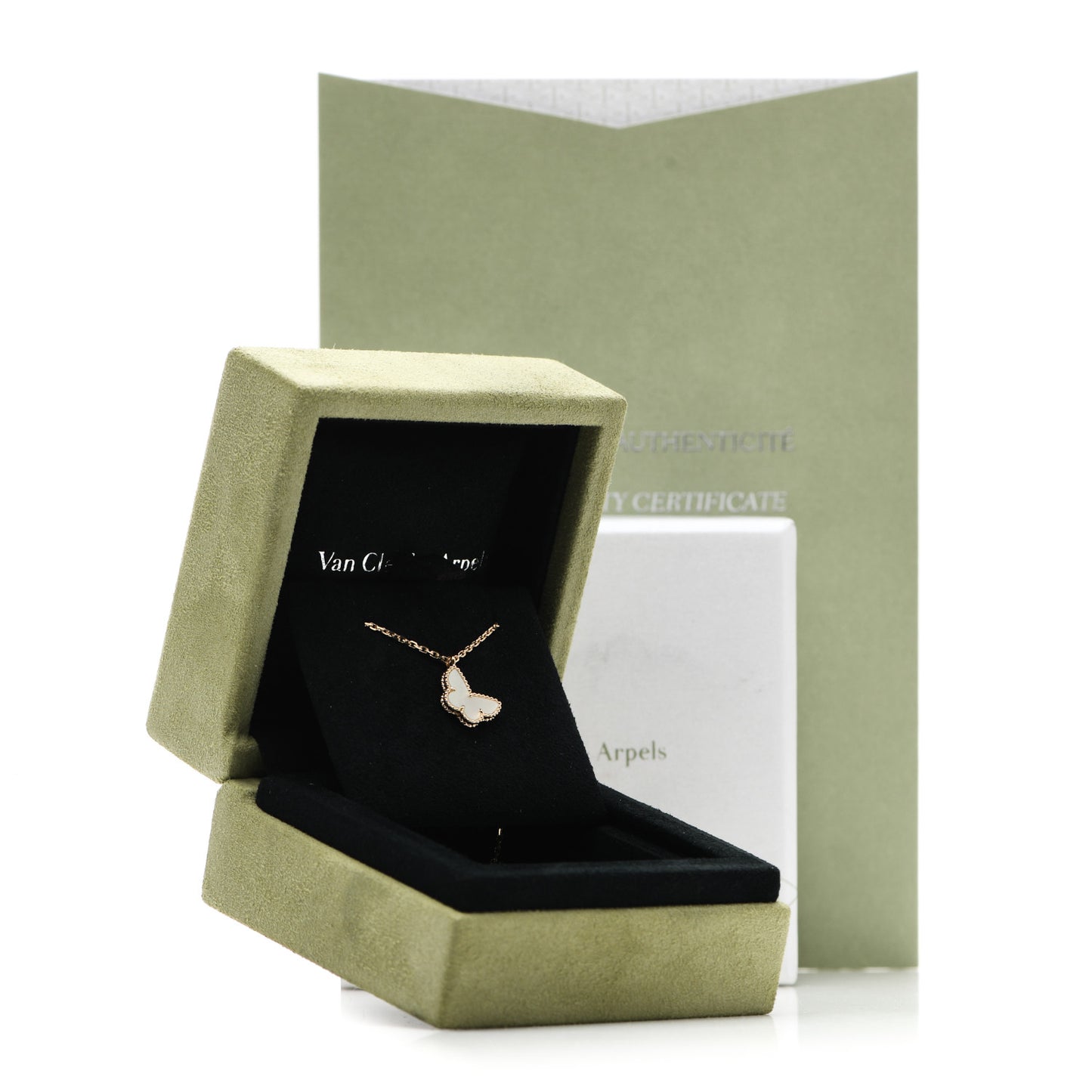 18K Yellow Gold Mother of Pearl Sweet Alhambra Butterfly Pendant Necklace