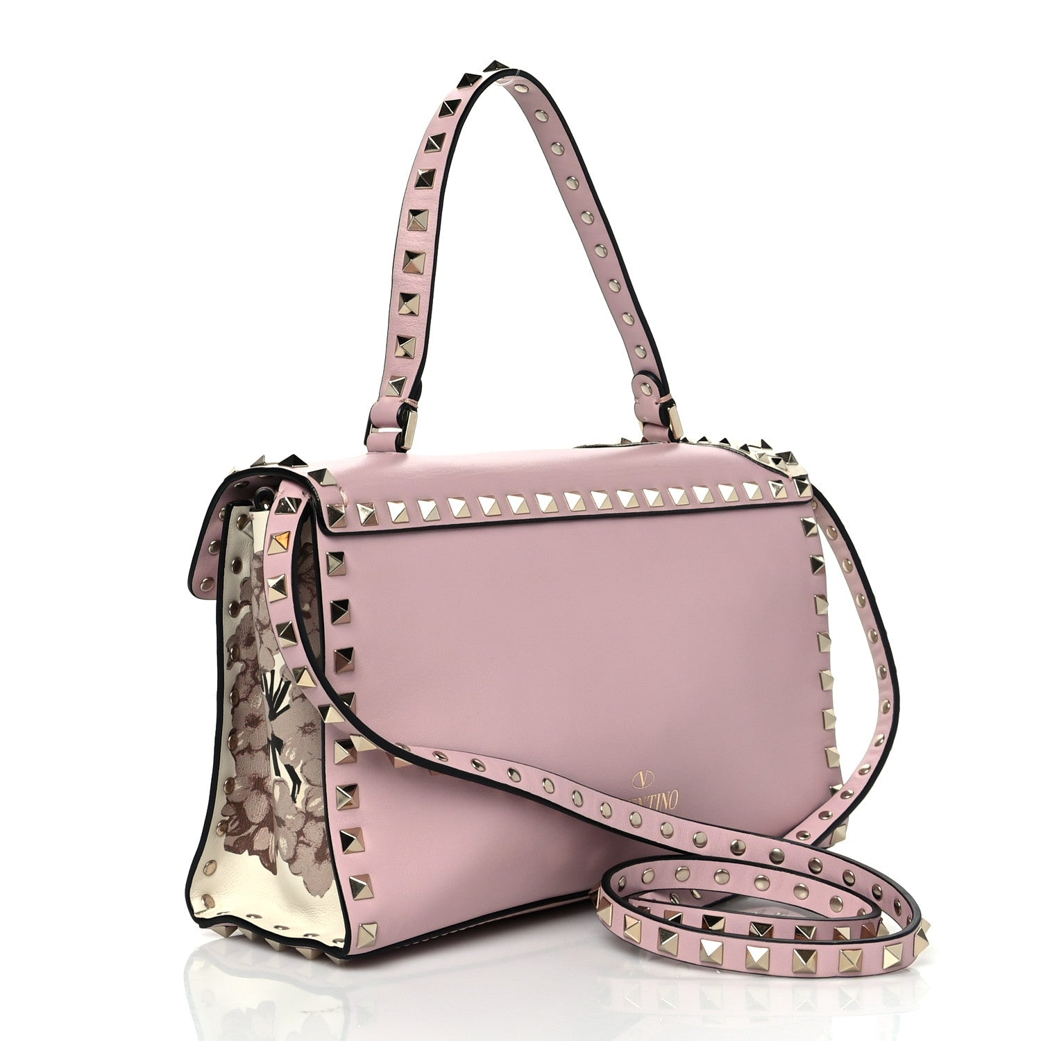 Valentino Garavani Vitello Monogram Kimono 1997 Print Small Rockstud Single Handle Flap Bag Water Rose 3 of 9