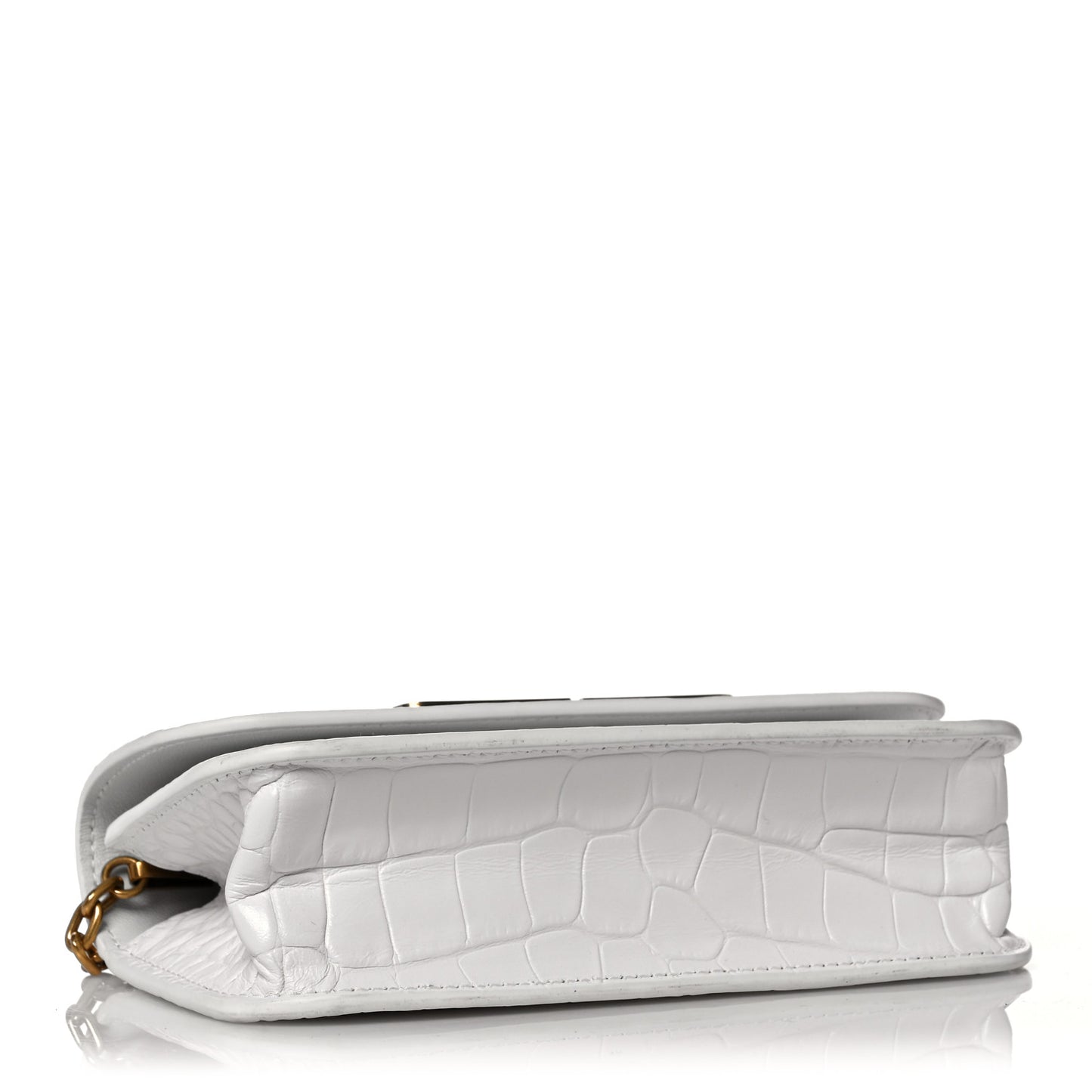 Extra Supple Calfskin Crocodile Embossed Gossip Wallet On Chain Optic White