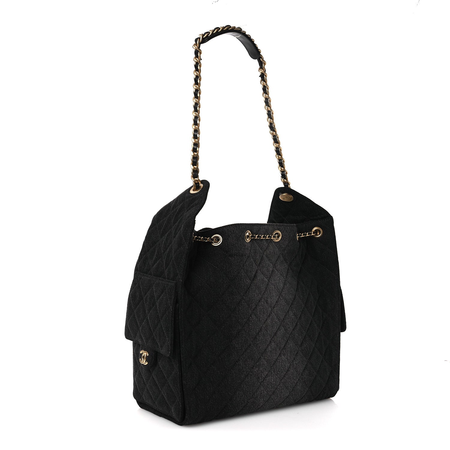 Chanel Washed Denim Quilted Medium Chanel 25 Handbag Black 4 of 13