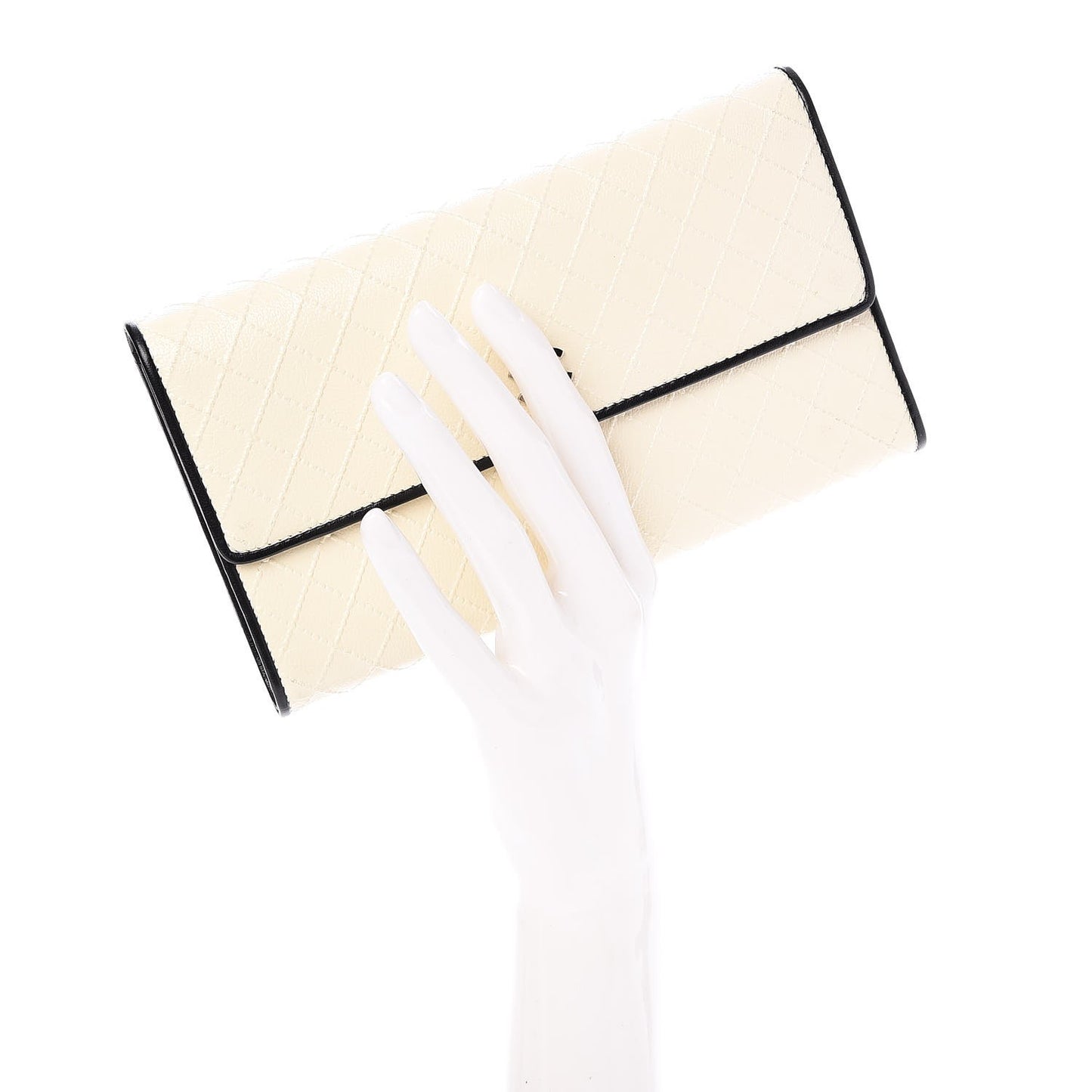 Calfskin Diamond Stitched Long Flap Wallet White