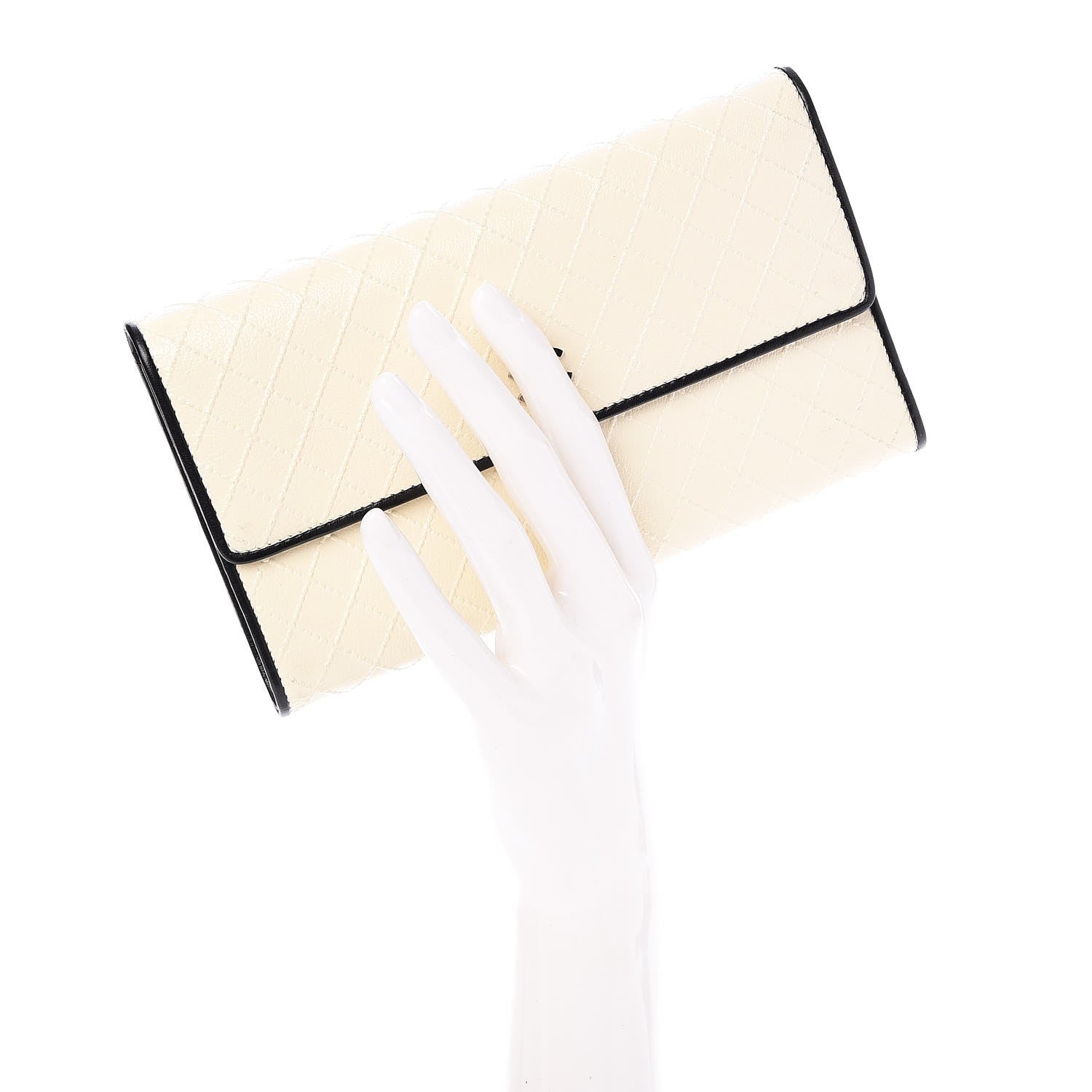 Chanel Calfskin Diamond Stitched Long Flap Wallet White 2 of 9