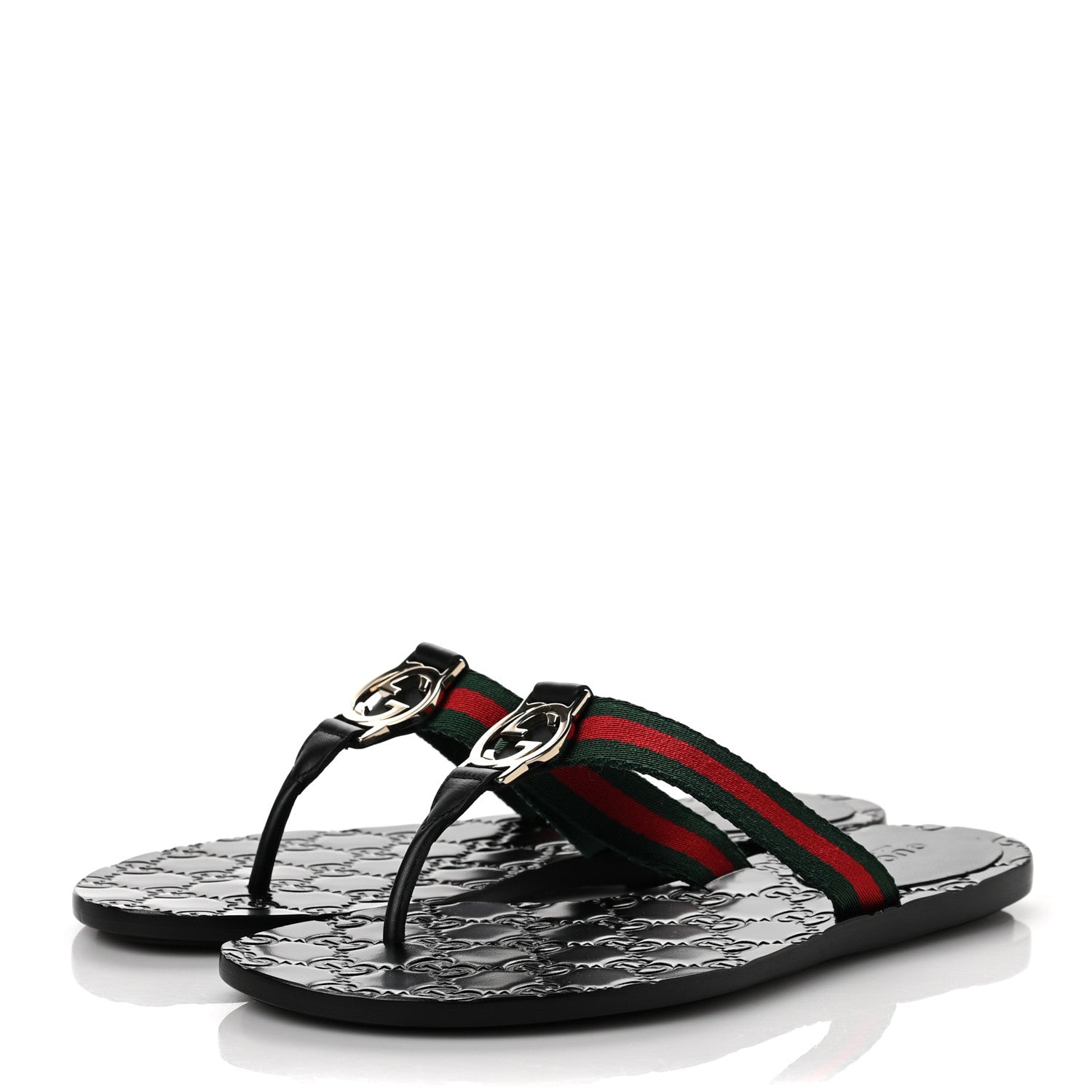 Gucci Nylon Calfskin Web GG Monogram Womens Thong Sandals 36 Green Red Black 3 of 8