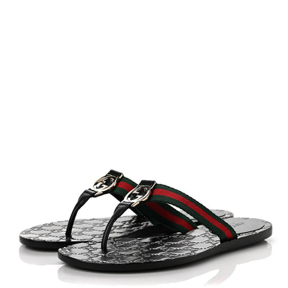 Gucci Nylon Calfskin Web GG Monogram Womens Thong Sandals 36 Green Red Black 3 of 8