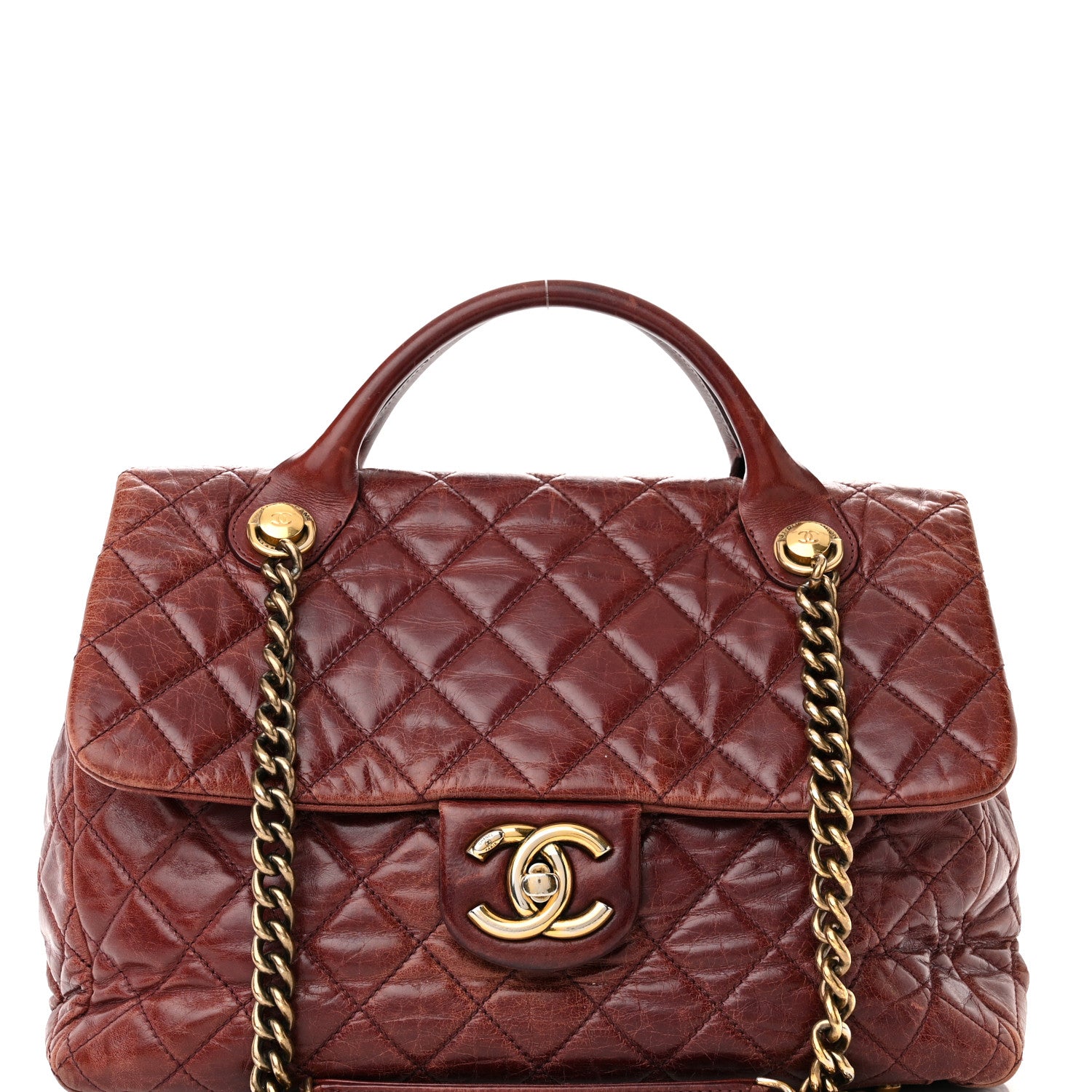 Chanel Glazed Calfskin Castle Rock Large Flap Burgundy 8 of 12