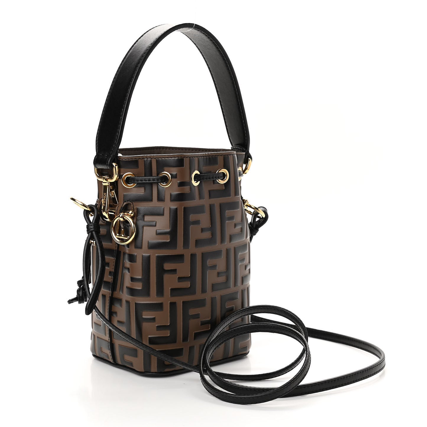 Vitello Liberty F is Fendi Bi-Color FF 1974 Embossed Mini Mon Tresor Bucket Bag Maya Black