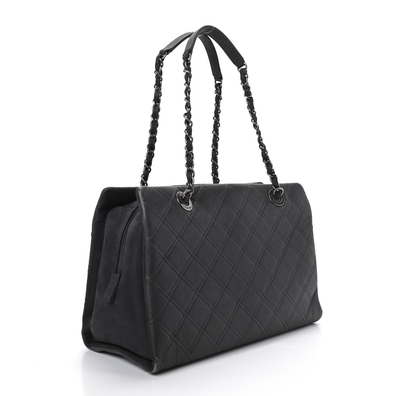 Chanel Calfskin Diamond Embossed Large CC Zip Shopping Tote Grey 3 of 9