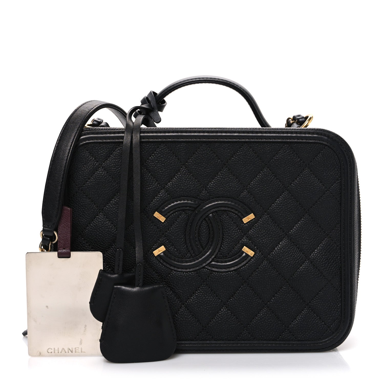 Chanel Caviar Quilted Large CC Filigree Vanity Case Black 3 of 12