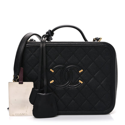 Chanel Caviar Quilted Large CC Filigree Vanity Case Black 3 of 12