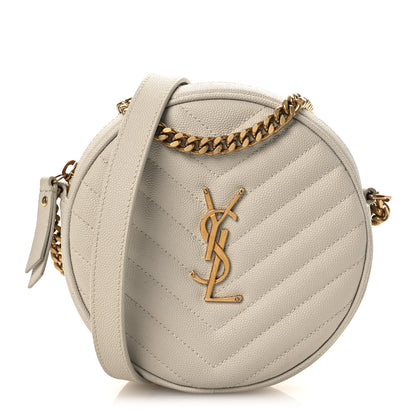 Saint Laurent Grain De Poudre Matelasse Chevron Quilted Round Vinyle Camera Bag Crema Soft 1 of 40