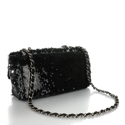 Chanel Sequin Embroidered Medium Single Flap Black 3 of 6