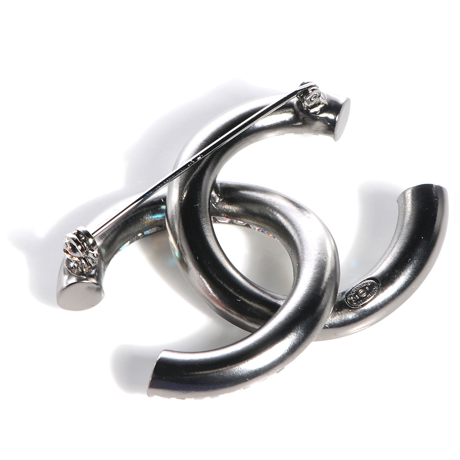 Chanel Crystal CC Brooch Silver Ruthenium Grey 3 of 6