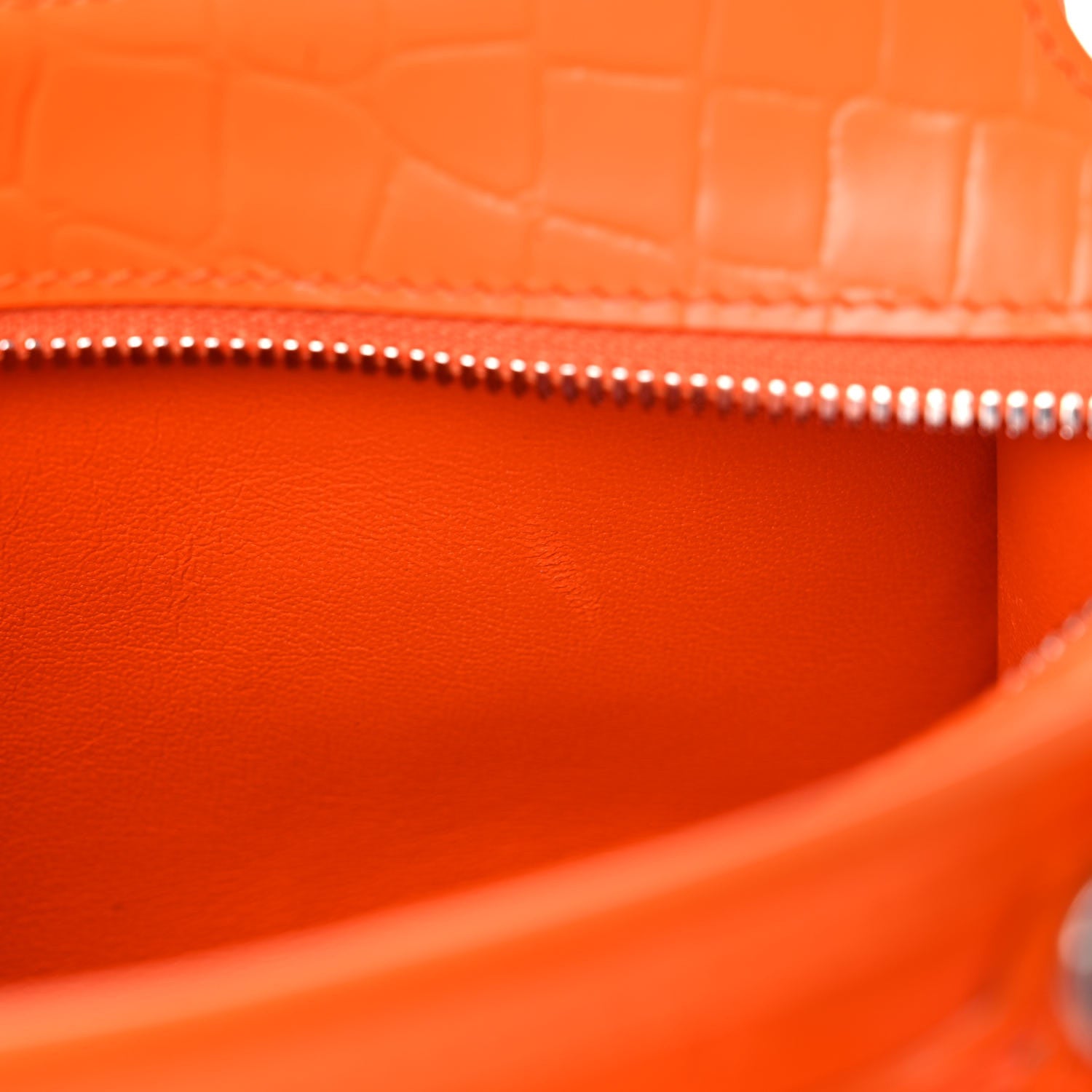 Balenciaga Semi Shiny Calfskin Crocodile Embossed Neo Classic Silver Hardware Mini City Orange 9 of 9