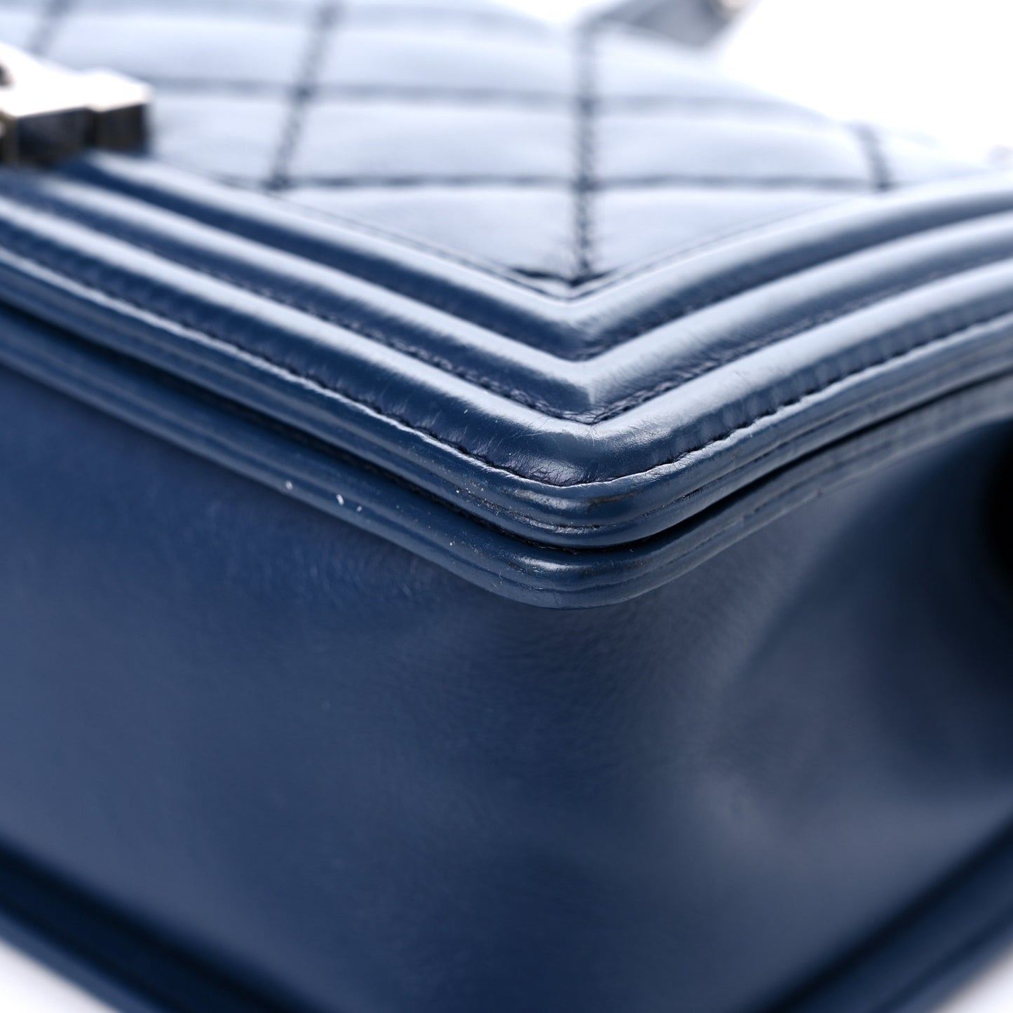 Calfskin Double Stitch Medium Boy Flap Navy Blue