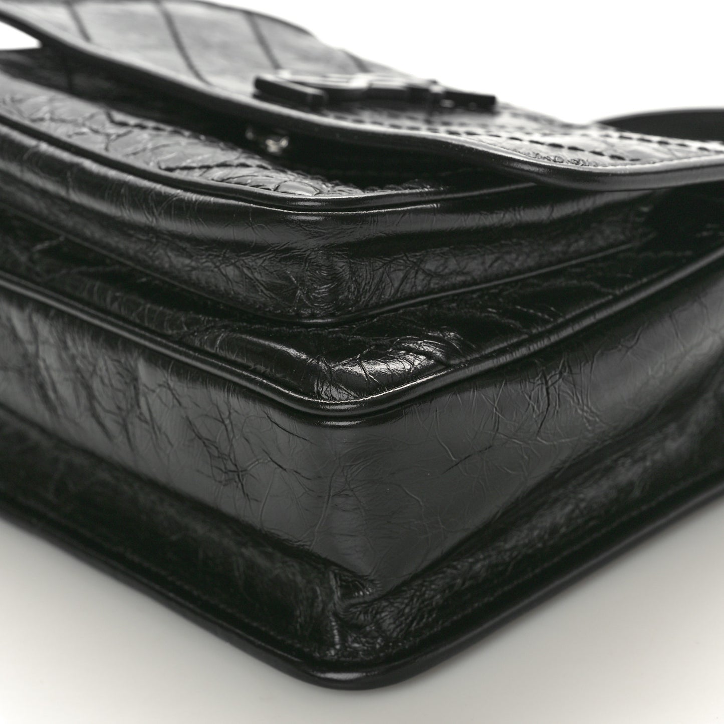 Crinkled Calfskin Matelasse Monogram Baby Niki Chain Satchel Black