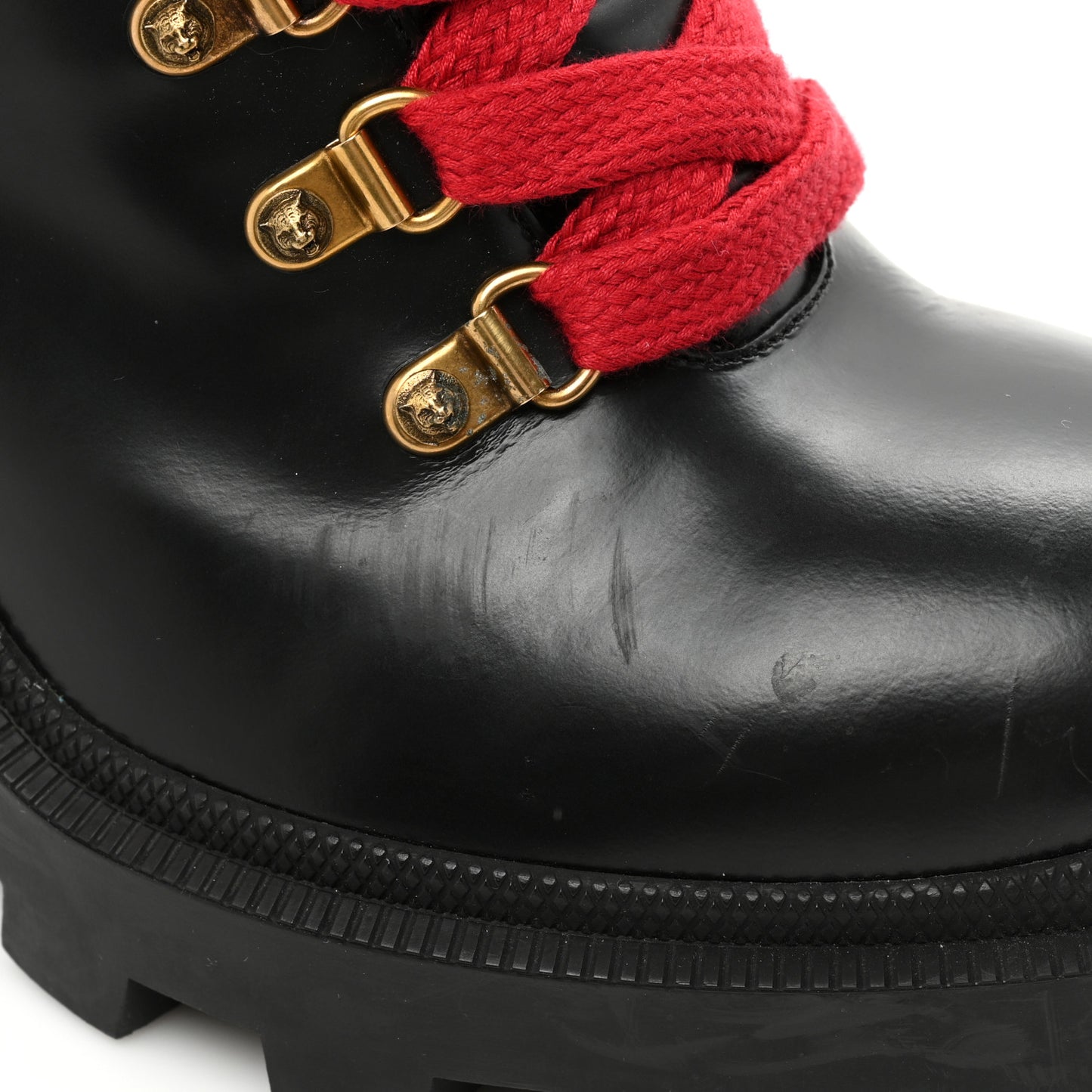 Magnum Calfskin Pearl Lace Up Combat Ankle Boots 39.5 Black Red