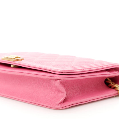 Chanel Caviar Quilted Boy Wallet On Chain WOC Pink 11 of 12