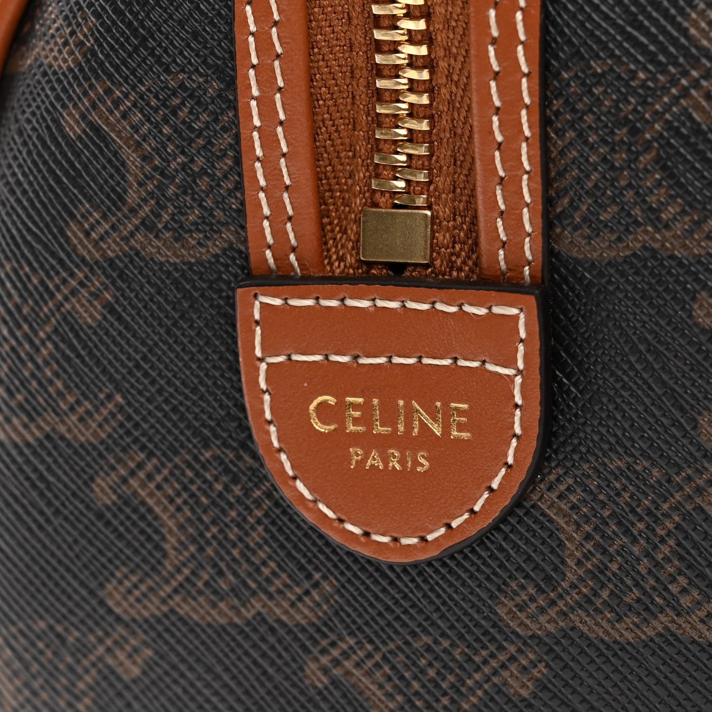 Triomphe Canvas Calfskin Small Boston Bag Tan