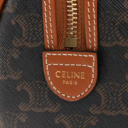 Celine Triomphe Canvas Calfskin Small Boston Bag Tan 6 of 9