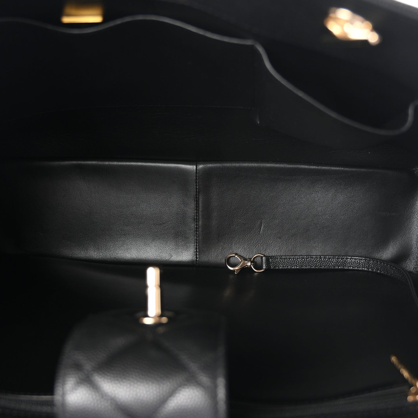 Caviar Quilted Small Shopping Tote Black