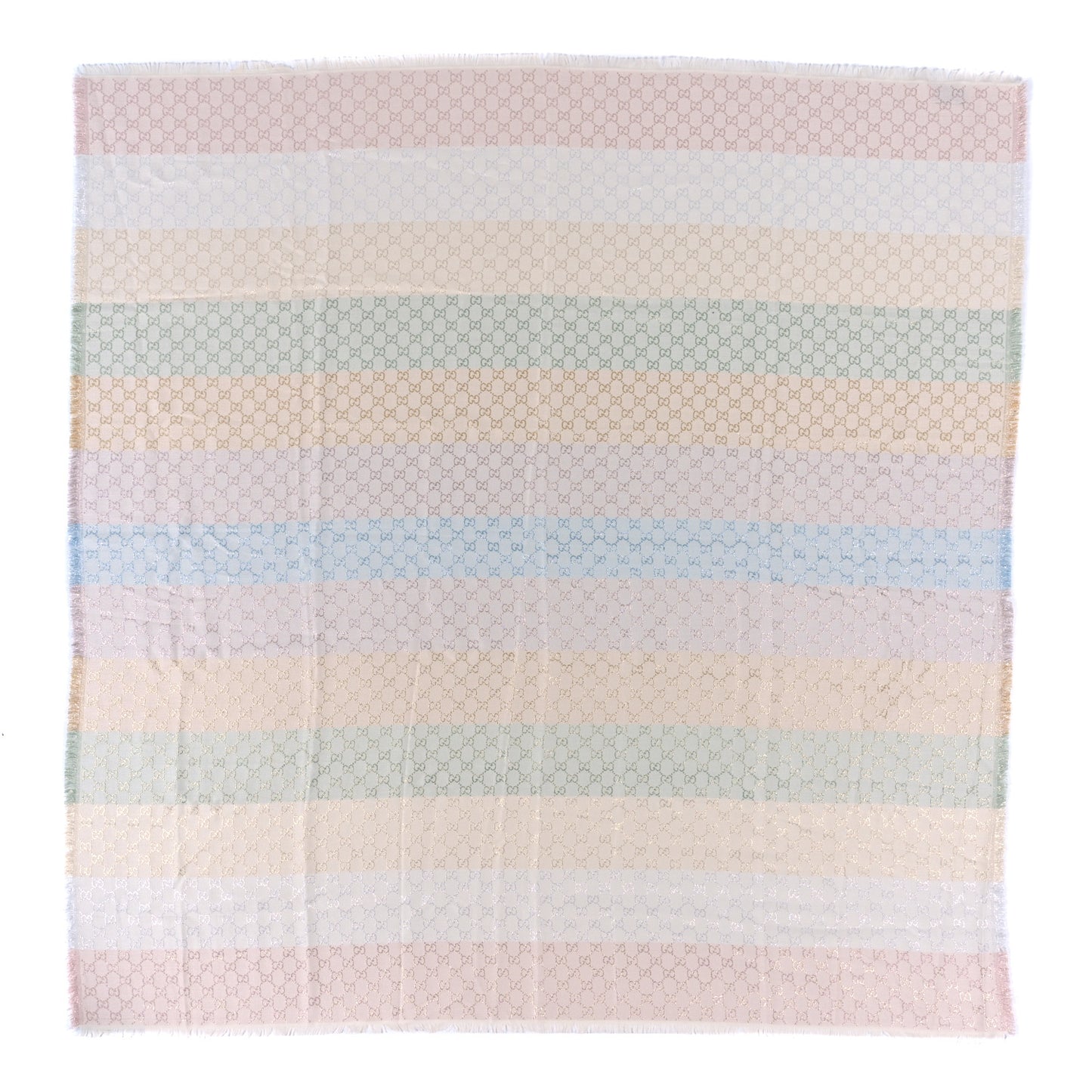 Viscose Cotton Silk Jacquard GG Monogram Shiny Summer Square Shawl Ivory Multicolor
