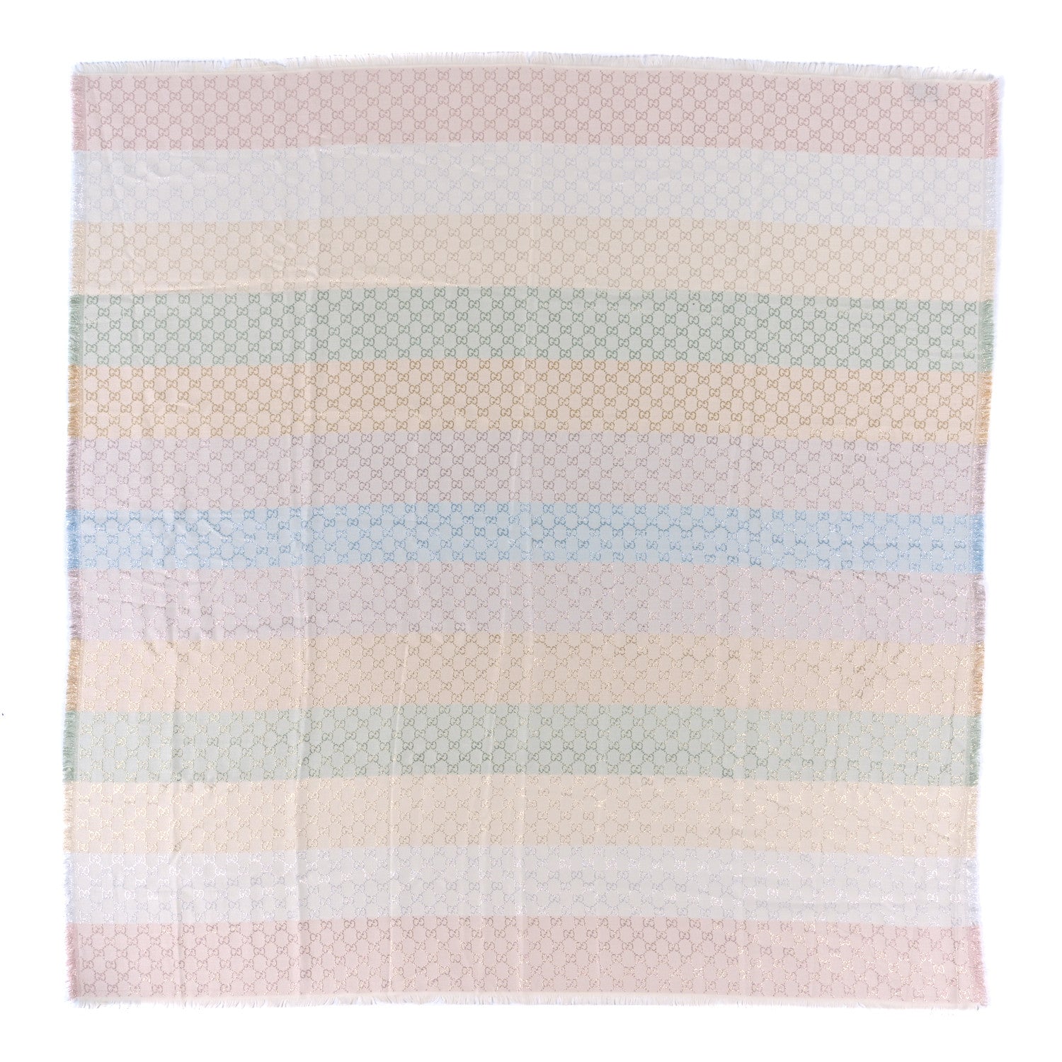 Gucci Viscose Cotton Silk Jacquard GG Monogram Shiny Summer Square Shawl Ivory Multicolor 1 of 7