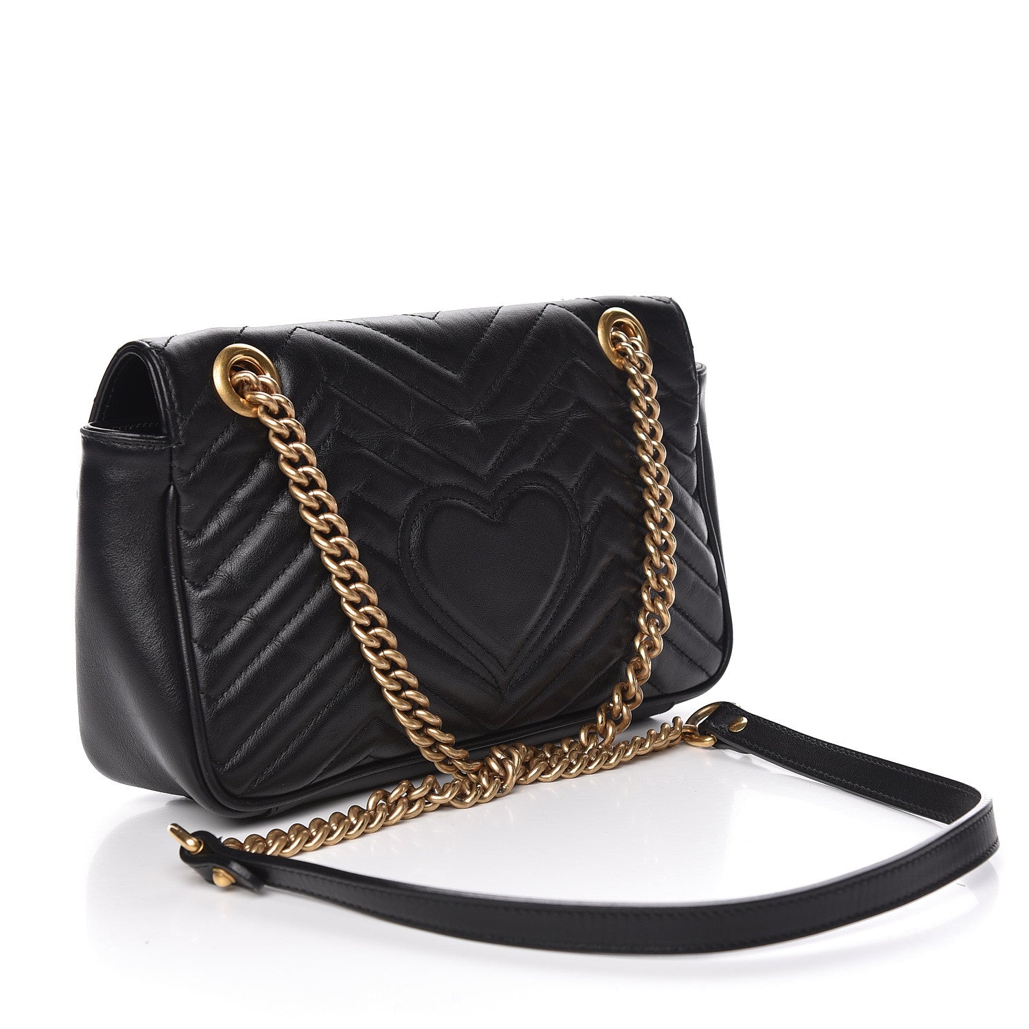 Gucci Calfskin Matelasse Small GG Marmont Shoulder Bag Black 3 of 19