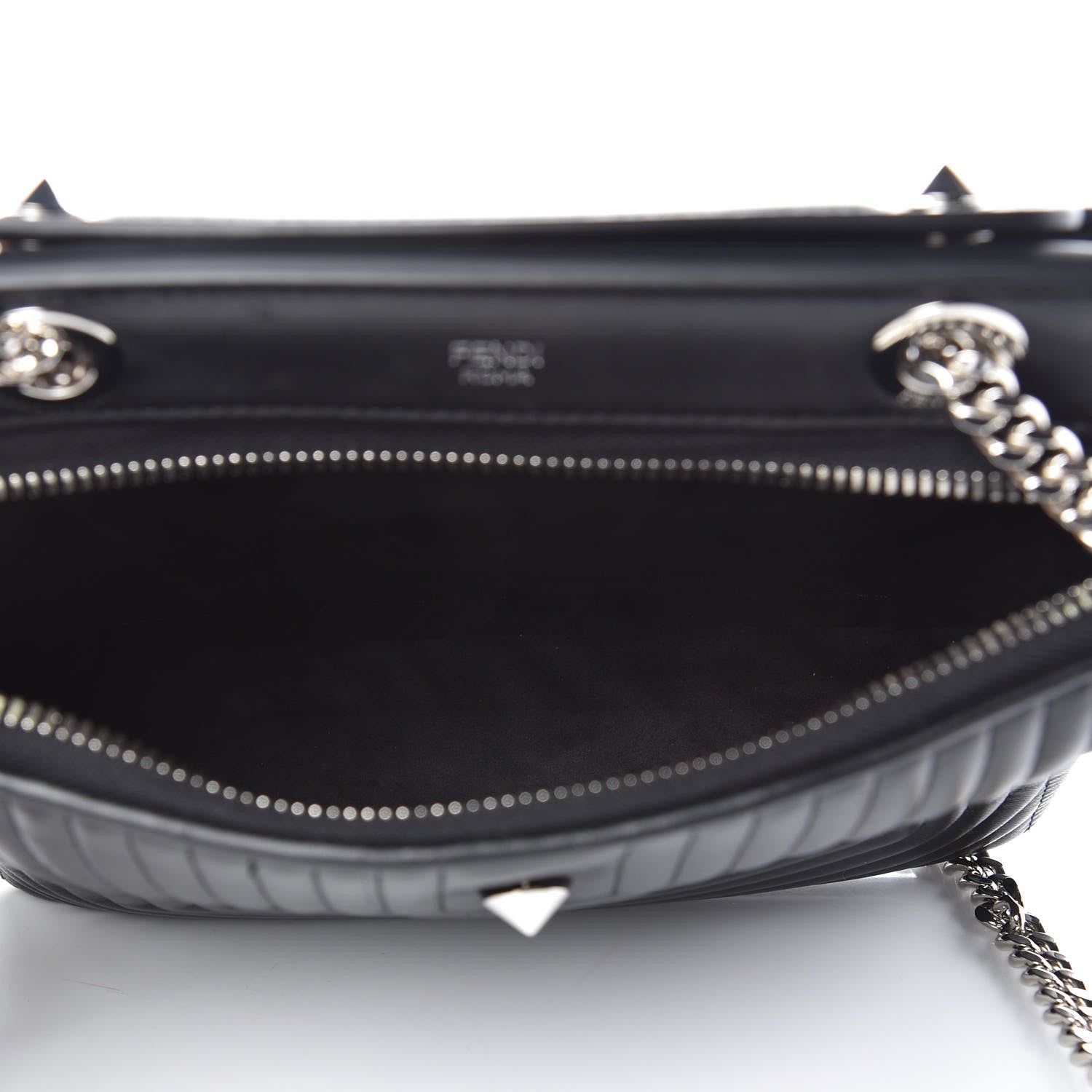Fendi Shiny Nappa Trapuntata Small DotCom Click Chain Satchel Black 5 of 9