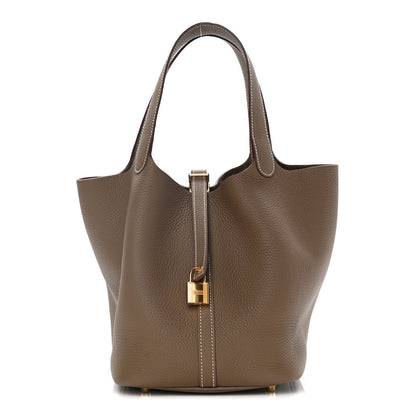 Hermes Taurillon Clemence Picotin Lock 22 MM Etoupe 1 of 9